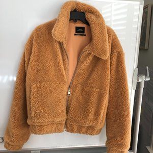 Urban Outfitters Cropped Teddy Jacket - Honey